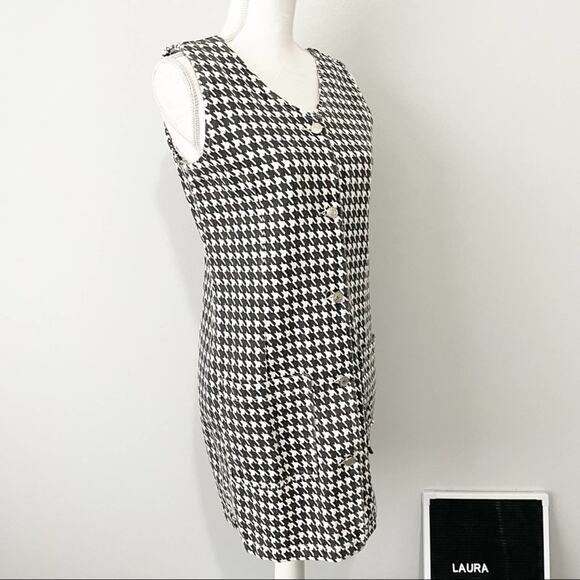 PrettyLittleThing micro chrome houndstooth check denim mini dress NWT size US 4 - Picture 4 of 14